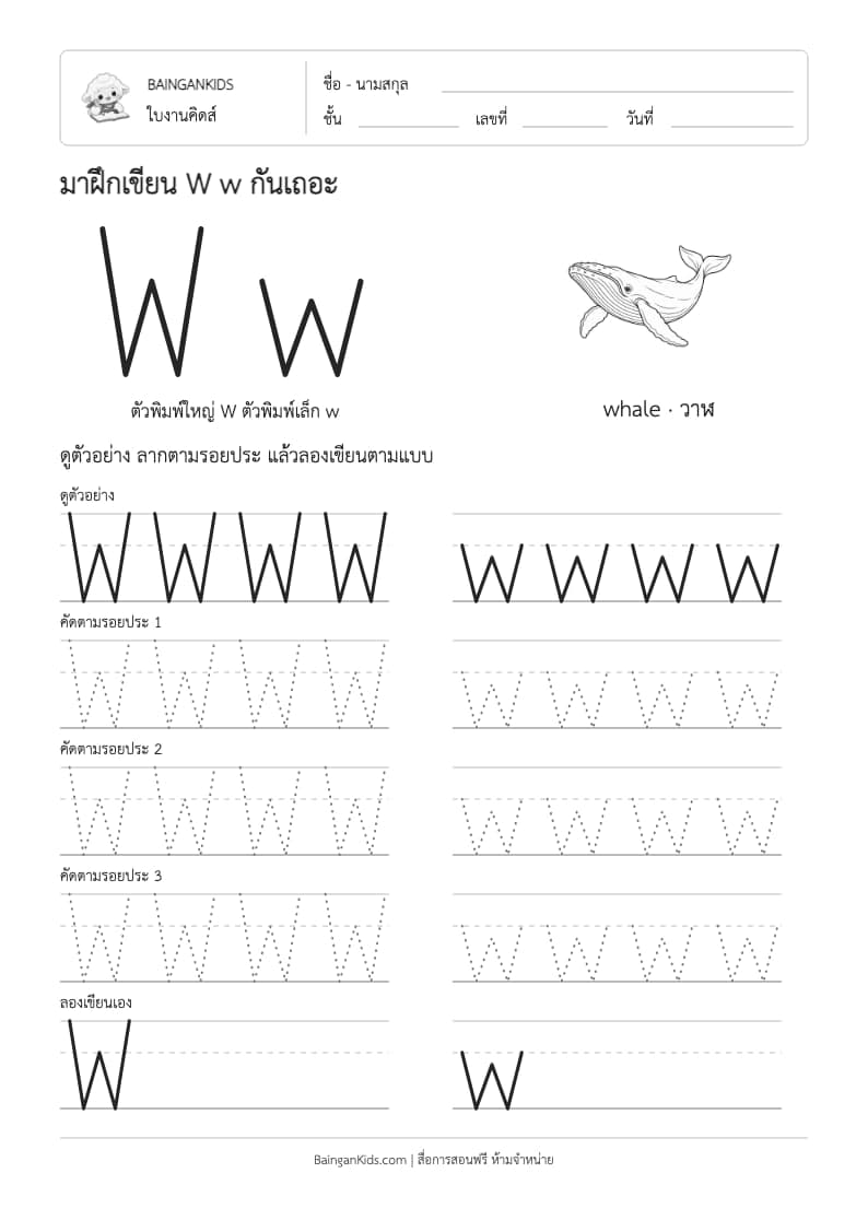ปก ฝึกเขียน W w (whale)